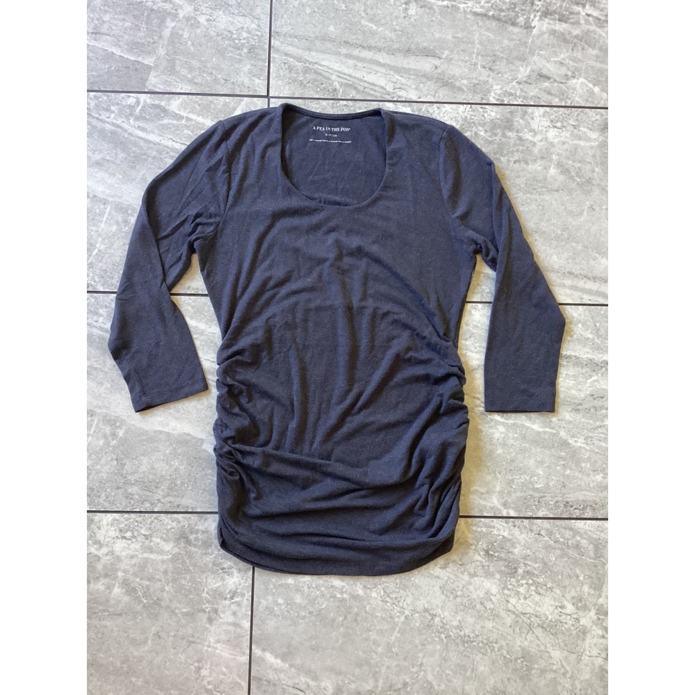 A Pea in the Pod Maternity Top Small Charcoal Gray Ruched Side 3/4 Sleeve Scoop